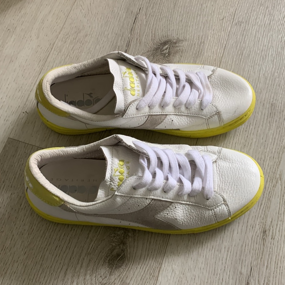 Diadora Heritage Montecarlo Sneaker 1977 Shoe White yellow size 8 made in Italy‎ - Picture 5 of 11